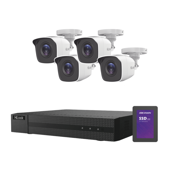 KIT TurboHD 1080p + SSD de 1 TB (1024 GB) / DVR 4 canales / 4 Cámaras Bala de Metal / Fuente de Poder / Accesorios de Instalación